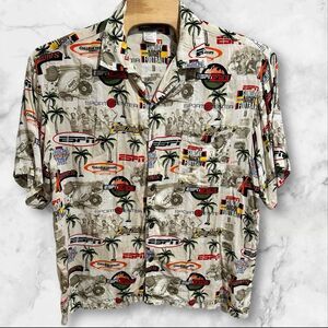ESPN Zone Men's Short Sleeve Button Down Shirt‎ Sports Pattern Size XL